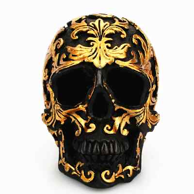 #ad New Resin Craft Black Skull Head Golden Carving Halloween Party Decoration Skull $18.09