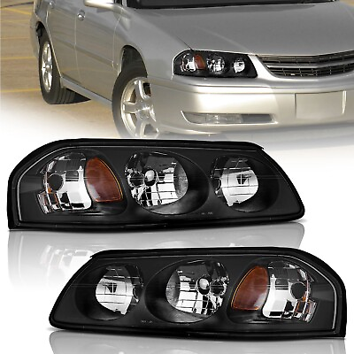 #ad WEELMOTO Headlights For 2000 2005 Chevy Impala Chrome Headlamps Assembly Pair $72.55