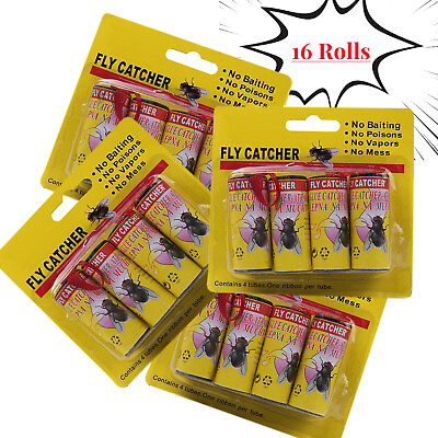 #ad 16 Rolls Sticky Fly Trap Paper Insect Bug Catcher Strip Fly Sticker Non Toxic $5.89