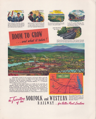 #ad 1941 Print Ad Norfolk and Western Railway Room to Grow What it Takes $19.99