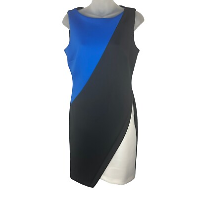 #ad Tommy Hilfiger Women#x27;s Hidden Back Zipper Colorblock Dress Blue Black White Sz 6 $49.95