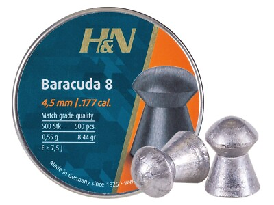 #ad Hamp;N Baracuda 8 Match Grade 500 Count DOMED 4.5mm .177 Caliber Pellets GERMANY $14.95
