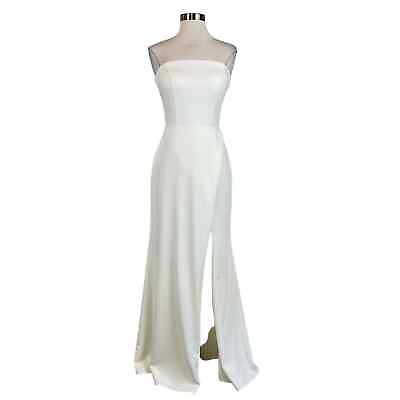 #ad Women#x27;s Formal Dress by AQUA Size 6 Ivory White Backless Thigh Slit Long Gown $69.99