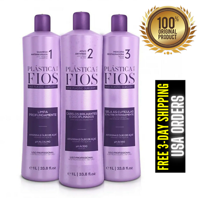 #ad Cadiveu Plastica dos Fios Straightener Brazilian Keratin Hair Treatment 3x 1L $107.97