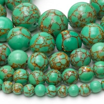 #ad Mint Howlite Turquoise Beads 15” Strand Round Gold Vein 4mm 6mm 8mm 10mm 12mm $5.14