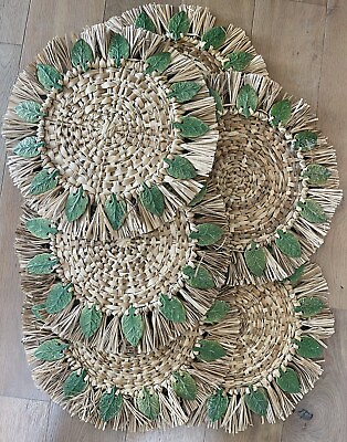 #ad Pottery Barn Glass leaf straw placemats set of 6 Hula Leaf Charger plates $85.00