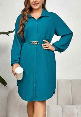 #ad Latest fashion plus size blue turndown collar sleeved shirt dress uk size 18 GBP 24.00