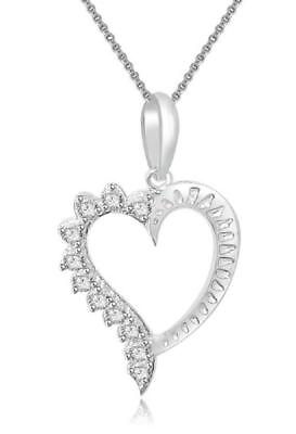 #ad Real Diamond 1.00 Inch Heart Pendant Necklace I1 G 0.30 Ct 14K White Yellow Gold $272.79