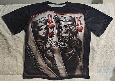 #ad SKELETON LADY KING QUEEN HEARTS CARD ROSE FLOWER SKULL HORROR SCARY T SHIRT $14.55