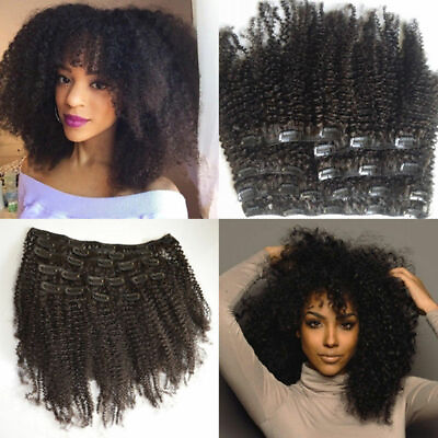 #ad Afro Black Kinky Curly Clip in Real Human Hair Weave Mongolian Hair Extensions $27.12