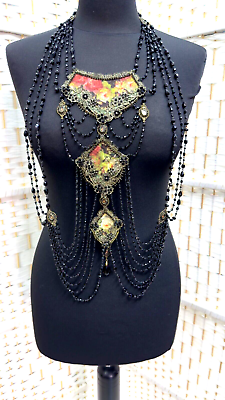 #ad Gorgeous Big Necklace With Flowers And Blacks Crystals By Michal Negrin. $434.13