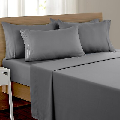 #ad 6 Pcs Bed Sheet Set Soft Deep Pocket Microfiber Hotel Collection Bedding Sheets $22.07
