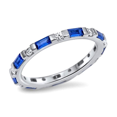 #ad USA Seller Baguette Band Ring Sterling Silver 925 Jewelry Blue Sapphire Size 6 $17.78