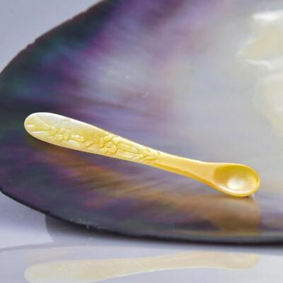 #ad Ornate Salt Spoon Carved Golden Mother of Pearl with Flower Relief 0.80 g $22.00