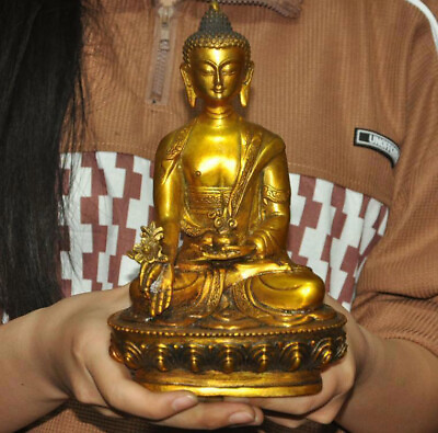 #ad 8.2quot; old Tibetan Buddhism temple bronze Gilt Shakyamuni Medicine Buddha statue $58.00