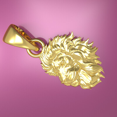 #ad solid 10K yellow gold lion head pendant charm $134.00