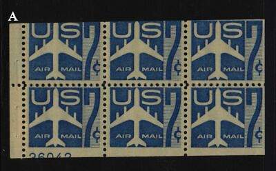 #ad 1958 Airmail Sc C51a booklet pane MNH fresh 50% plate number 26043 A $23.85