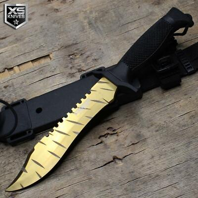 #ad 12quot; FIXED BLADE Tactical Hunting BOWIE Knife Combat SURVIVAL Sheath GOLD $18.95