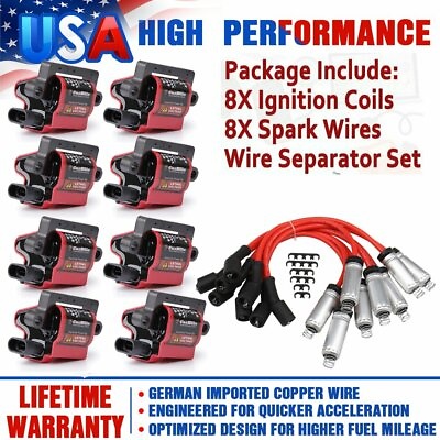 #ad 8 Square LS3 Ignition Coil Pack amp; Spark Plug Wire For Chevy GMC 4.8 5.3 6.0 8.1L $138.99