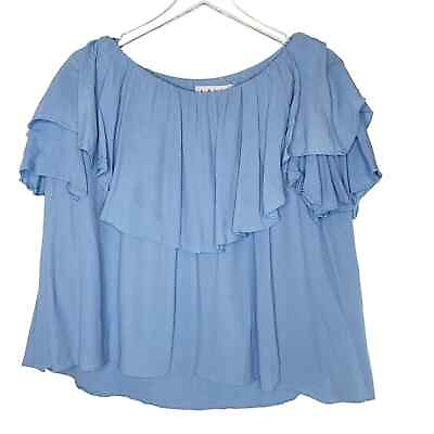 #ad MLM Label XS Maison Off the Shoulder Top Ruffle Thistle Blue $26.60