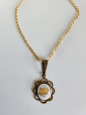 #ad Lovely Yellow Rose Cameo Pendant Necklace $12.99