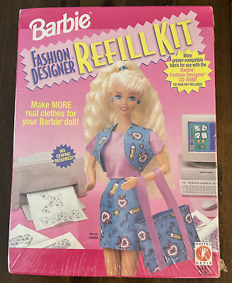 #ad Barbie Fashion Designer Refill Kit PC Printer Compatible Fabric 1996 NEW Sealed $10.00