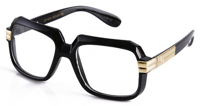 #ad Gloss Black Gold Retro Nerd Sun Glasses Rapper DJ square clear lens $8.95