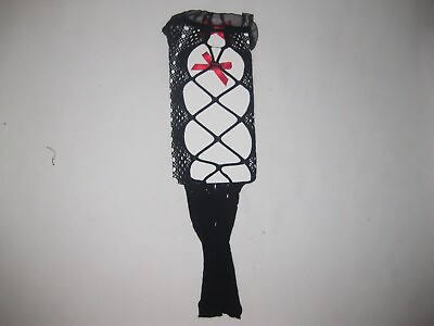 #ad Frill trim sheer fishnet black knee high socks w cutout front amp; red bows nip $9.50
