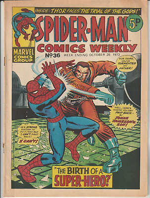 #ad UK Comic: Spider Man Comics Weekly #36 MM 1973 Stan Lee Spider Man amp; Thor AU $17.95
