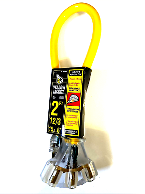 #ad Yellow Jacket 2 Foot Lighted Power Block 12 3 15 Amp Triple Outlet Power Cord $15.99