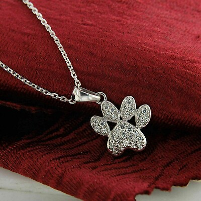 #ad 1Ct Round Cut Simulated Diamond Dog Paw Pendant With Chain 14k White Gold Plated $65.99