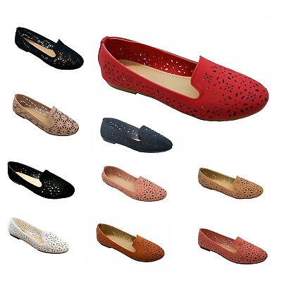 #ad Women#x27;s Slip On Ballet Flats Classic Casual Comfort Perforated Loafers Shoes $18.99