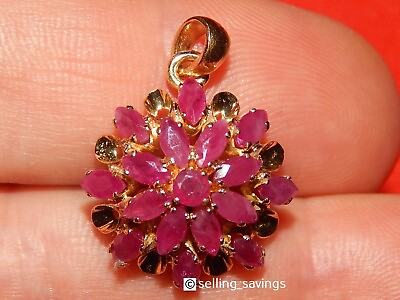 #ad 14K YELLOW GOLD 3.50 TCW RUBY STARBURST FLOWER FLORAL 1 INCH PENDANT $295.00