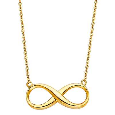 #ad Genuine Real Solid 14k Yellow Gold Infinity Pendant Necklace 171 Inches Chain $138.28