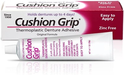 #ad Cushion Grip Thermoplastic Denture Adhesive 1 Oz 100% Waterproof amp; Zinc Free $13.99