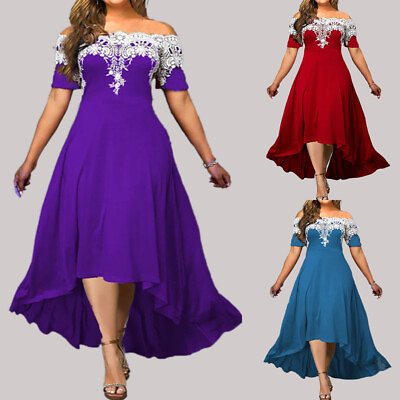 #ad Plus Size Women Lace Off Shoulder Long Maxi Dress Ladies Evening Party Ball Gown $40.99