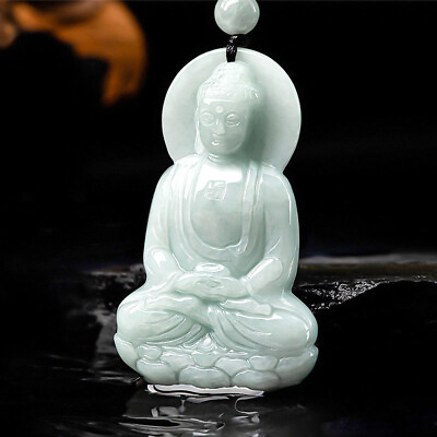 #ad White Myanmar Jadeite Buddha Pendant Necklace Stone Natural Burmese Jade $41.00