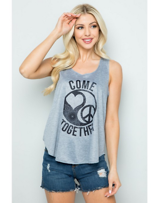 #ad Come Together Print Tank Top Gray T Shirt Print Casual Light Weight Tee Women#x27;s $18.88