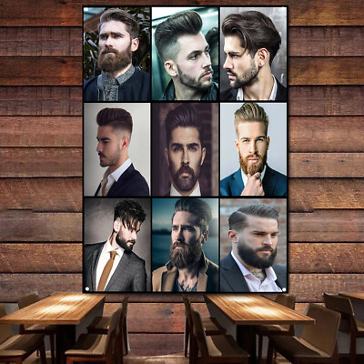 #ad New Men#x27;s Hairstyles Art Poster Tapestry Barber Shop Wall Decor Banner amp; Flag 0 $27.20