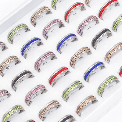 #ad Bulk Lot 30pcs Colorful CZ Crystal Wedding Rings Women Luxury Party Gift Jewelry $18.99