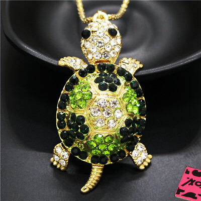 #ad New Fashion Women Green Cute Ocean Turtle Animal Crystal Pendant Chain Necklace $3.95