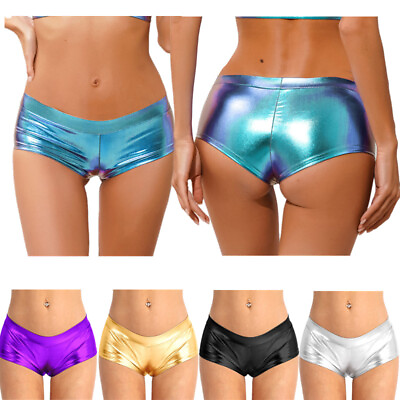 #ad Women Shiny Metallic Booty Shorts Low Rise Hot Pants Festival Rave Dance Bottoms $8.70