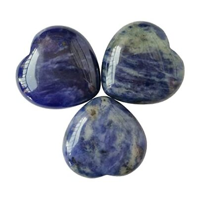 #ad 3 Pcs Natural Sodalite Pocket Palm Thumb Healing Crystal Heart Blue sodalite $24.25
