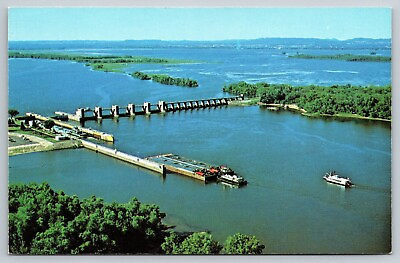 #ad La Crescent Minnesota Lock and Dam #7 Aerial View Postcard $6.45
