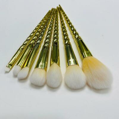 #ad Gold Metallic Unicorn Spiral Handle Makeup Brushes 7 Piece Makeup Brush Set NEW $10.40