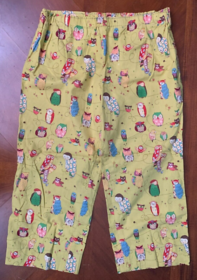 #ad Handmade Women#x27;s All Over Colorful Owl Print Capri Pants Medium Yellow $9.99