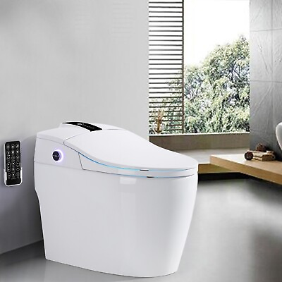 #ad Elongated One Piece Smart Bidet Toilet Seat Warm Air Dryer Remote Self Cleaning $700.09