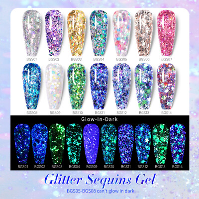 #ad BORN PRETTY Glitter Sequins Luminous Nail Gel Glow In The Dark Gel Nail Polish AU $5.99