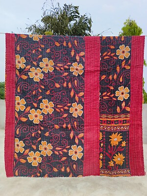 #ad indian Stitched Gudari Screen Printed Vintage Kantha Coverlet Blanket Throw $30.33
