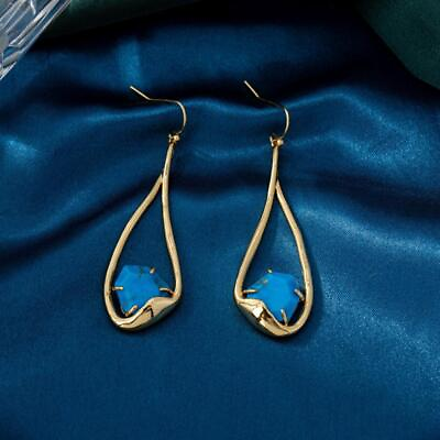 #ad Alexis Bittar Metal Irregular Golden Lines Inlaid With Blue Gemstones $28.79